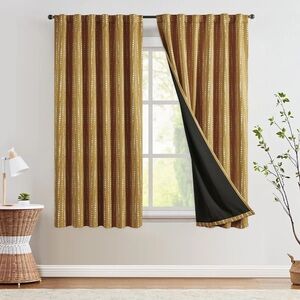 Blackout Boho Curtains Moon Phases Printed Bedroom Curtains (Set of 2) - Yellow